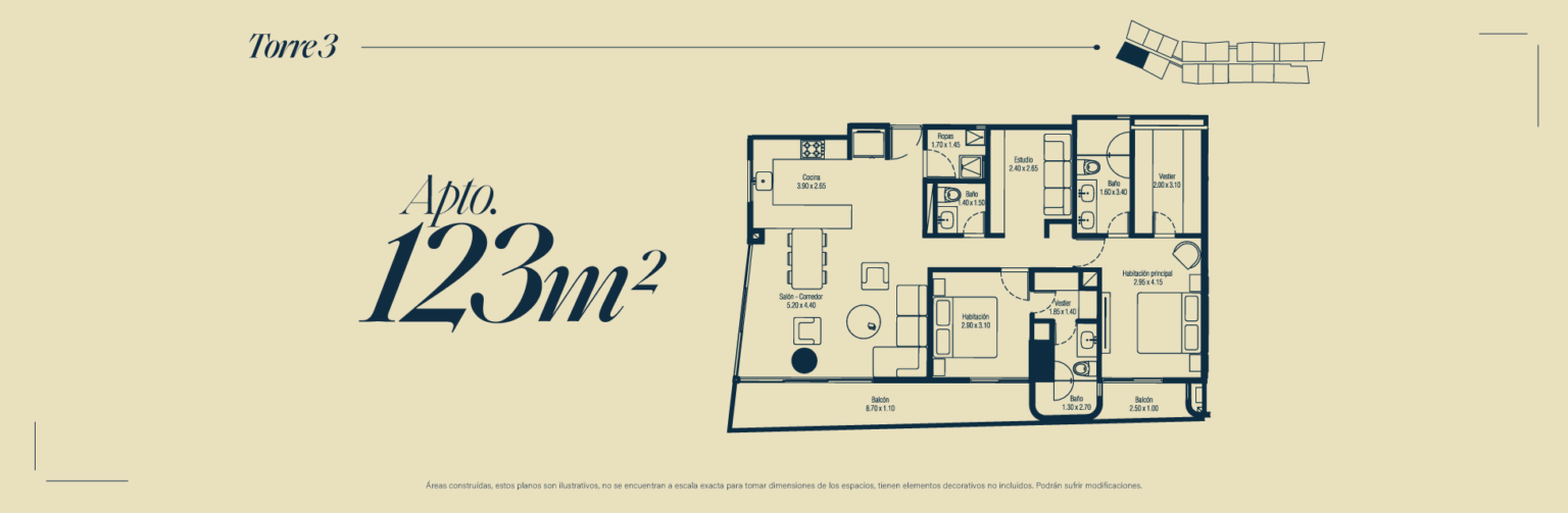 Plano apto 123 m2 calmo